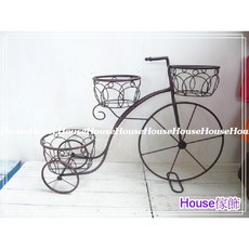 House傢飾 復古古銅色鐵製三輪車花器/花架(大) - 三籃限量款