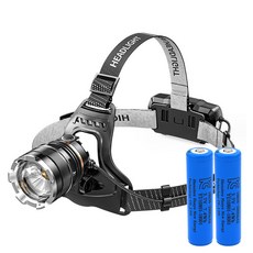 램프텍 LED 헤드랜턴 + 18650배터리 2개, 1세트, 블랙