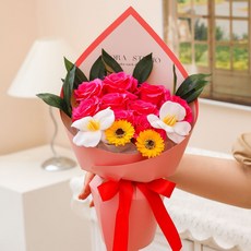 甜蜜cosmetics 蠟筆小新廣誌美伢花束 弗洛伊德玫瑰情人節香皂花 生日禮物, 1個, 廣誌送美伢的花（送禮袋燈串賀卡）