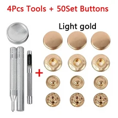 50 세트 가죽 스냅 패스너 키트 10mm 금속 단추 프레스 스터드 4 설치 도구 DIY 의류 용, 01 10mm(655), 11 4Tool-50SetLightgold