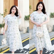 【M-5XL大尺碼】大尺碼連衣裙 寬鬆顯瘦遮肉雪紡中長裙, 6XL 【190-230斤】