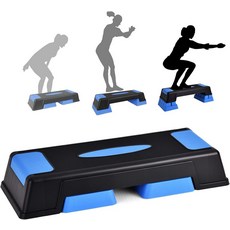 라이저가 있는 운동을 위한 SPORFIT 에어로빅 스텝 플랫폼 운동 높이 조절 가능 5-7-9 피트니스 450파운드 용량 미끄럼 방지 덱 가정체육관용, Blue