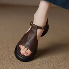 AREVI 여름 여성 웨지샌들 패션 둥근머리 일자 버클 미끄럼 방지 힐