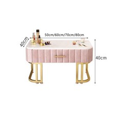 臥室飄窗梳妝台 小型坐地化妝桌 現代簡約北歐風 迷你化妝台 附送坐墊 50-80cm可選, 粉色+大理石桌面+坐墊,50CM
