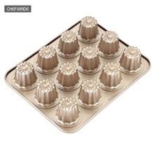 쉐프메이드 코루리 논스티커 몰드 탄소강 재질 12컵 엔젤 벨 홈베이킹, 24개, 샴페인골드