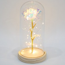 VITALO 각인 커스텀 무선 크리스탈 LED 장미 무드등 집들이선물 기념일선물 인테리어조명 (건전지 포함), 실버(Silver)