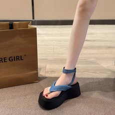 2025년 원 스트랩 로만 샌들 여름 데님 소재, 4. 38 (굽 높이 7cm) 블랙, 1개
