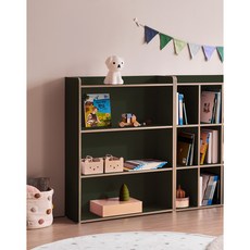 윌코 윌로우 조이 가로 800 높이 1080 전면 3단책장 교구장, 딥그린+자작나무