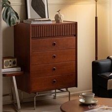 北歐實木五鬥櫃 - 中古臥室床尾櫃 黃楊木簡約家用日式客廳複古抽屜櫃, 顏色尺寸, 1個