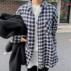 티데일리 남여공용 체키 박시 체크 남방 오버핏 빅사이즈 기모 셔츠
