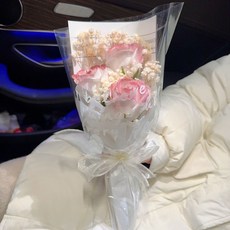 康乃馨碎冰藍玫瑰花束，仿真香皂花永生幹花，送女生情人節禮物, 【碎冰之戀】3朵復古紅玫瑰送賀卡