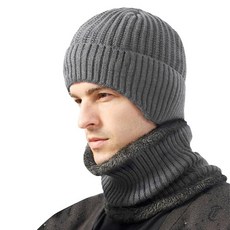 141443 따뜻한 플리스 니트 겨울 모자 & 넥 스카프 세트 - 유니 성인 회색. 스탠다드 {_tok23}, 회색