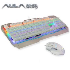 AULA 狼蛛 無盡斬 F-2009 928 電競鍵鼠套裝 (青軸混光/中英文版/防水/銀色), 詳見包裝, 詳見包裝, 詳見包裝