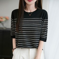 lofei 여성 여름 시원한 스트라이프 반팔 니트 TX14
