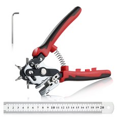 SPEEDWOX 6 in1 회전식 가죽 구멍 펀치 V형 날 설계 벨트 가죽 공예 멀티 펀치 가죽 펀치 가죽 펀칭기 가죽 구멍 뚫는 도구 벨트 구멍 펀치 다용도 펀칭기, 1개, 빨간