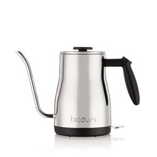 Bodum 963.9g(34온스) 비스트로 구즈넥 전기 워터 주전자 푸어 오버 커피 및 차 스테인리스 스틸 매트 블랙 그외 각종 476013, Brushed