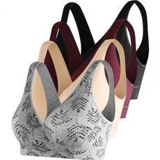 SUIEK 4팩 수유 수면 브라 임산부 브라렛 모유 수유 편안한 면 브라 블랙/화이트/그레이 프린트/아트로비렌-4개