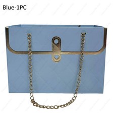 종이 핸드백 꽃다발 데이 크리 휴대용 가방 발렌타인 티브 토트 파티 상자 어머니의 포장 에이 생일 선물, 15x10x10.5cm, Blue1PC