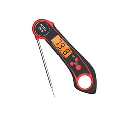 食品溫度計 烘培溫度計 電子食品溫度計 不鏽鋼探頭 家用商用食品溫度計油溫計防水雙探針廚房電子烤箱溫度計高精度, 1個, 基礎款 紅色