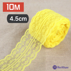레아하브 루벨린 레이스천 리본끈 밑단원단 4.5cm x 10M, 옐로우, 1개