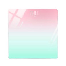 LED體重計 電池款 智能漸層電子秤 圓角鋼化玻璃 可秤180KG 馬卡龍色 電子體重機, 1個, 漸變粉LED體重計 (不含電池)