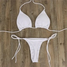 사이드 타이 스타일 수영복 솔리드 섹시한 브라질 세트 붕대 비키니 컬러 수영복 원활한, L, White