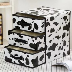 臺灣出貨 加厚收納盒內衣三層抽屜式粉色文胸盒內褲襪子折疊收納箱有內格子 QUPK, 三層三抽黑白奶牛, 1個