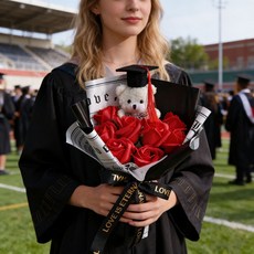 畢業季博士熊香皂花束大學高中畢業送別好友閨蜜女朋友畢業伴手禮, (禮袋+賀卡), 8朵畢業小熊-紅色