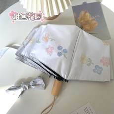 春日畫報油畫小花晴雨兩用傘，三折黑膠復古甜美自動傘，高效防曬太陽傘