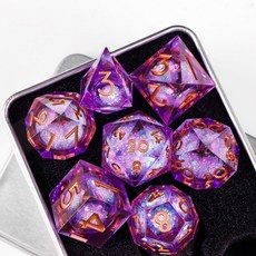 跑團骰子coc20麵骰子流沙樹脂桌遊高檔骰子dice多麵骰子色子篩子, 微紫色星系七個套裝+盒子, 1個