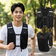 스노우핏팅 초경량 러닝 조끼 남녀공용 마라톤 백팩, 1개, 블랙