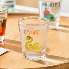귀엽다 십이지신동물 원형 소주컵 소주잔 유리소주잔 사케잔 술잔 양주잔, 50ml 컵 - 뱀, 1개