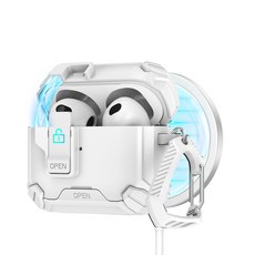 AirPods Pro粉色防摔保護殼，帶鎖扣與登山扣，堅固耐用，時尚便攜, 白色, 1個, AirPods 4代 軍規防摔保護殼 | 隱藏式手機支架 | 按鍵自動彈蓋 | 安全鎖扣設計 (附掛鉤)