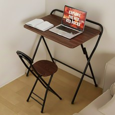 위즈룸 1인용 접이식 책상의자세트, 월넛+블랙 프레임
