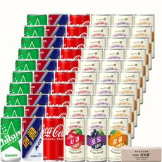 (탄산+주스 미니캔 혼합세트 6가지맛 각10캔씩 총60캔) (코카콜라+칠성사이다+맥콜)+(제주감귤+사과+포도), 175ml, 60개