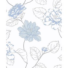 Guvana 44 x 500.4cm(17.3 197인치) 블루 앤 화이트 벽지 꽃무늬 필 스틱 Morden 콘택트 페이퍼 라지 플라워 자체 접착 방수 벽 거실 욕실 장식용, Guvana 44 x 500.4cm(17.3 197인치, Blue