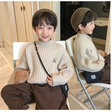 小熊兒童高領毛衣 - 加厚秋冬款