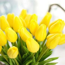 인공 튤립 꽃 리얼 터치 가짜 네덜란드 꽃다발 라텍스 화이트, 1. Yellow Green