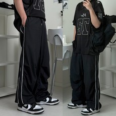 르위 나일론 파라슈트 스트링 밴딩 와이드 팬츠 조거 트레이닝 바지