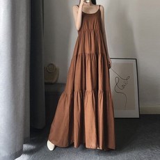 Yellwell 빅사이즈 여성용 끈 나시 원피스 롱 여름용 DJP