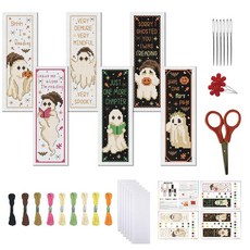 FREEBLOSS 십자수 책갈피 키트 6세트 11CT 컴플리트 십자수 키트 DIY 자수 책갈피 키트 성인 초보자용 설명서(한글이 아닐 수 있음) 고양이/물고기/꿀벌/꽃/딸기, Ghost Text