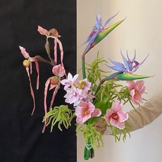 精美天堂鳥手紮花束陶瓷花瓶仿真花套裝綠野僊蹤傢居擺件高級軟裝, 仿真花套組 成品搭配