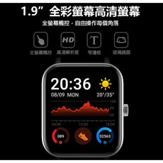 SW-31 運動手錶 1.9吋高清螢幕 健康監測 IP67防水 LINE訊息提醒, 黑