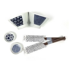 HASAMI WARE 雙人餐具組 600g, 1個, 飯碗,菜碗,筷子, 條紋馬爾蒙