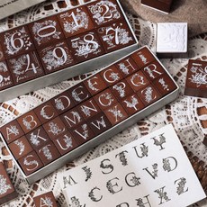 보스케 빈티지 플라워 레터 우드 스탬프, 1박스, 알파벳