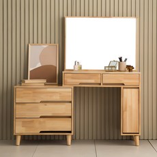 장인가구 고무나무 원목 화장대 방문설치, 내추럴