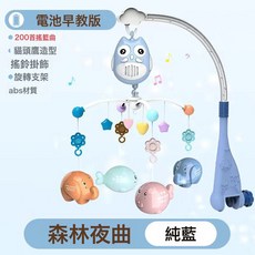 新款新生兒牀頭鈴安撫玩具 嬰幼兒0-6月旋轉燈光音樂益智搖鈴, 藍色【668-28牀鈴】充電版:如圖, 1個