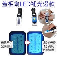 0-90% 測糖計 糖度計 甜度計 折射儀 濃度計 測糖儀 波美計 Brix ATC, 1個, 0-90%甜度計，蓋板為LED補光燈