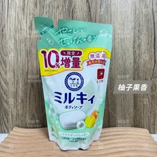 日本牛乳石鹼 精華沐浴乳 補充包 396ml 柚子果香/清新皂香/玫瑰花香, 1個, 柚子果香-綠