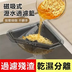 磁吸式三角廚房水槽過濾架 - 家用殘渣食物廚餘垃圾收納置物架，水槽瀝水籃，廚餘過濾架, 透明灰, 1個